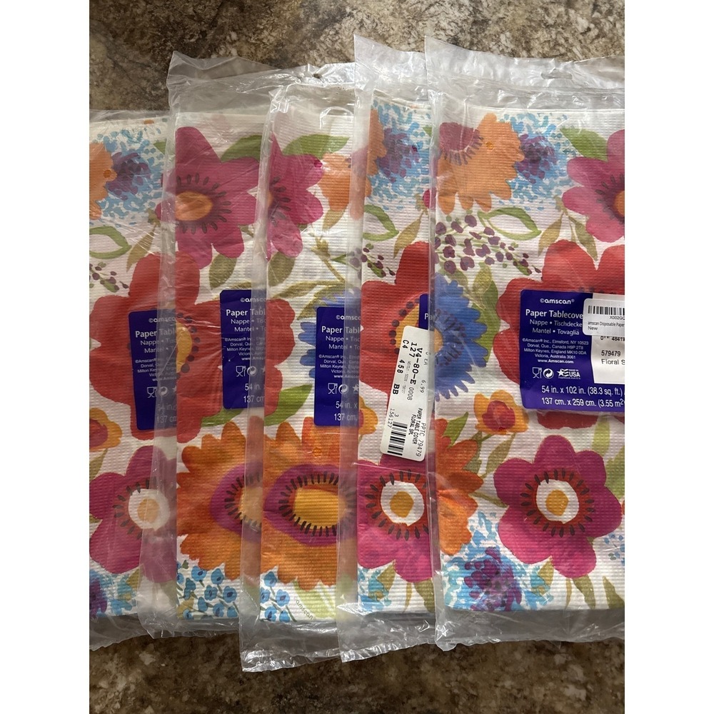Amscan Floral Splash Paper Tablecloths Lot of 5 Disposable 54x102 579479 Multi